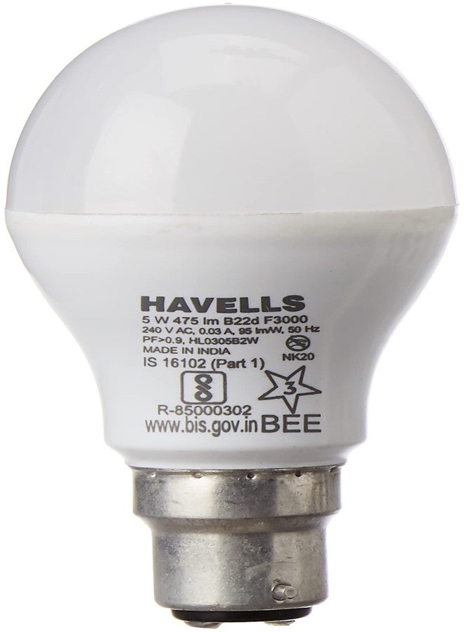 Havells 5W LED B22 Cool Day Light Bulb|Energy Efficient|Ultra Durable|Premium Design|BIS Approved|Upto 4KV Surge Protection Upto 4KV|Made in India|Pack of 1 - Image 2
